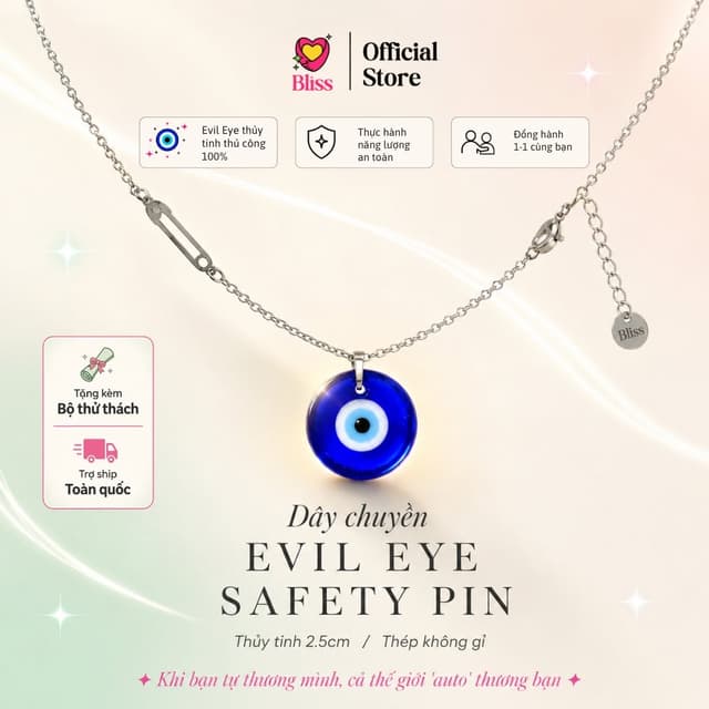 Safety Pin Evil Eye Necklace